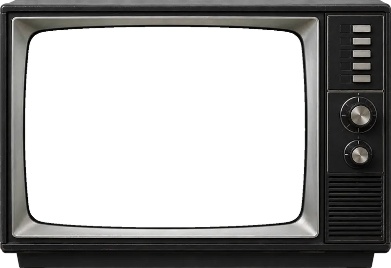 Black 1980s TV with silver bezel