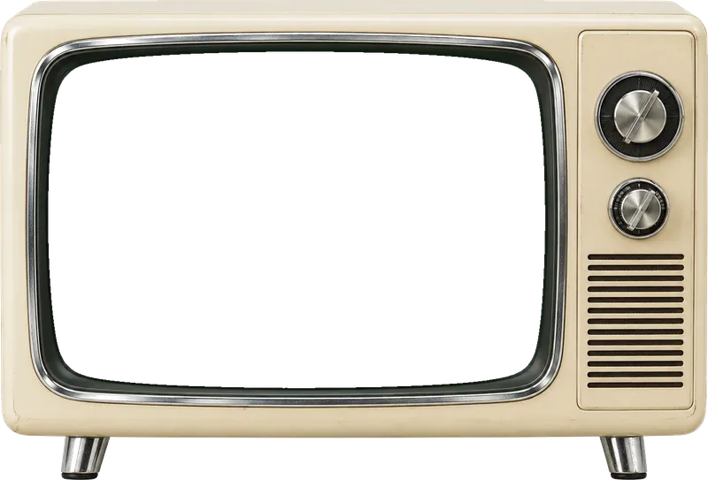 Cream space-age TV on chrome feet